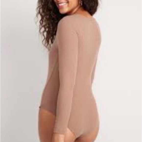GAP Beige Long Sleeve ribbed Square Neck Bodysuit - Picture 2 of 5